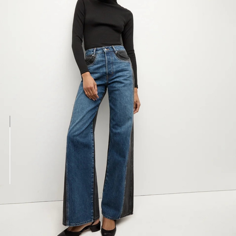 Veronica Beard Taylor Two-Tone Wide-Leg Jean